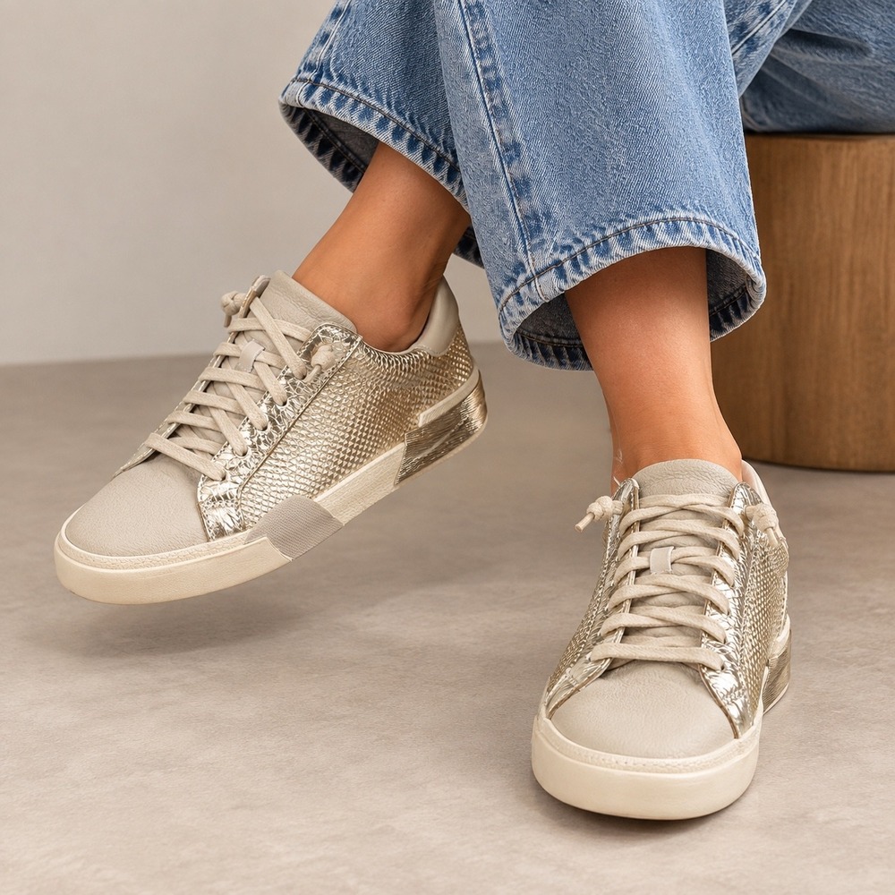 Dolce Vita Zina Metallic Gold Snakeskin Embossed Leather Sneakers Womens 8